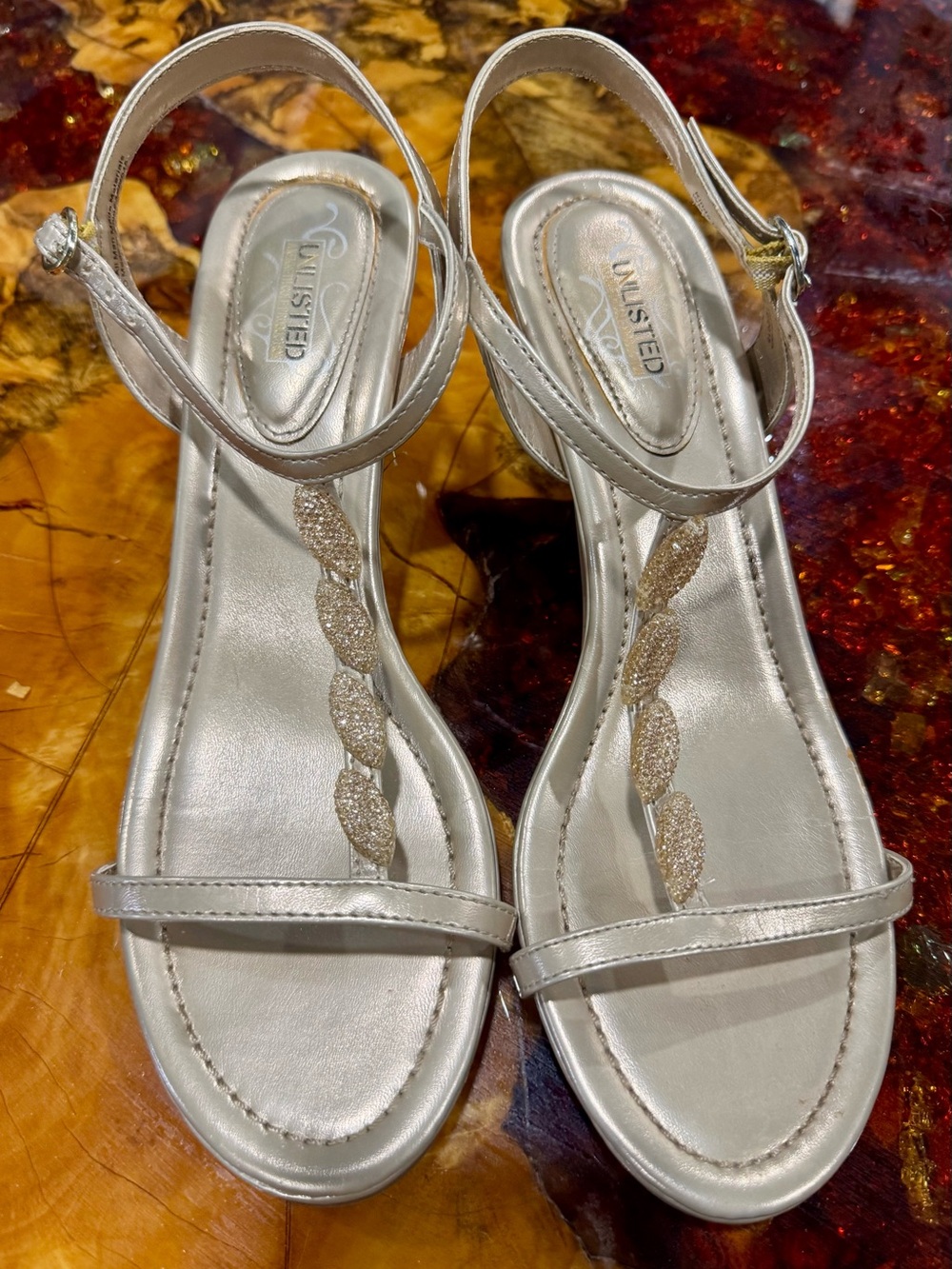 Unlisted by Kenneth Cole Silver Metallic T-Strap Sandals